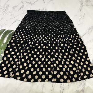 Liz Baker Womens Vintage 90s Crinkle Maxi Skirt One Size Black Cream Polka Dot